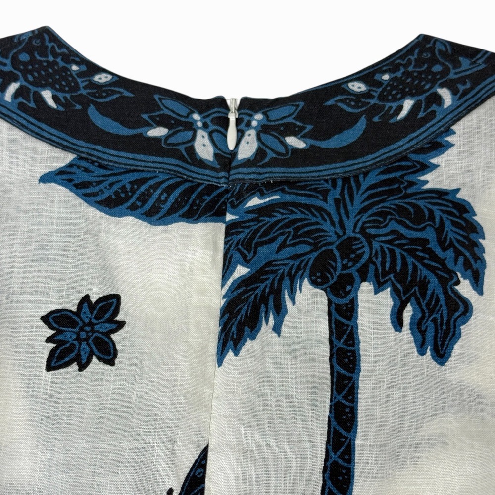 BANANA REPUBLIC Linen Balloon Sleeve Mini Dress Blue Butterfly Palm Print Size 4 - Picture 9 of 15